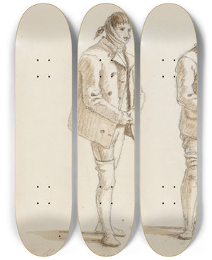 Triptych art skateboard deck of Martinus Rrbye To Fanger Fra Forbedringshuset by Martinus Rorbye (1803-1848)