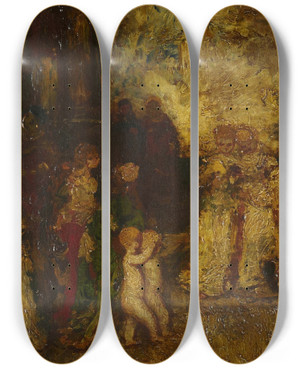 Triptych art skateboard deck of Adolphe Monticelli Garden Party_2 by Adolphe Monticelli (1824-1886)