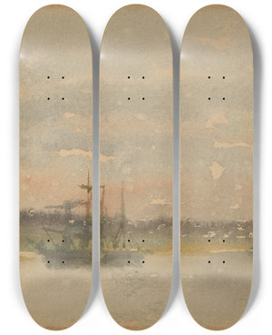 Triptych art skateboard deck of James Abbott Mcneill Whistler Erithevening by James Abbott Mcneill Whistler (1834-1903)