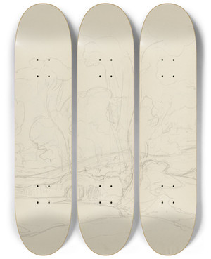 Triptych art skateboard deck of August Lucas Forest Landscape by August Lucas (1803-1863)