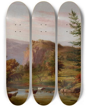 Triptych art skateboard deck of Jacob Cox Brook In Summer by Jacob Cox (1810-1892)