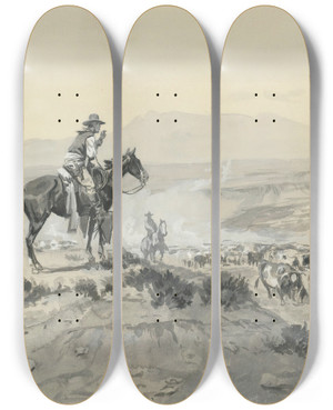 Triptych art skateboard deck of Charles Marion Russell Trail Boss by Charles Marion Russell (1864-1926)