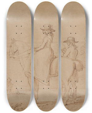 Triptych art skateboard deck of Benjamin West An Artist Sketching In Windsor Park by Benjamin West (1738-1820)