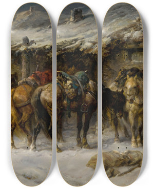Triptych art skateboard deck of Adolf Schreyer The Wallachian Team by Adolf Schreyer (1828-1899)