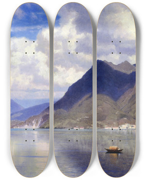 Triptych art skateboard deck of William Stanley Haseltine Lago Maggiore by William Stanley Haseltine (1835-1900)