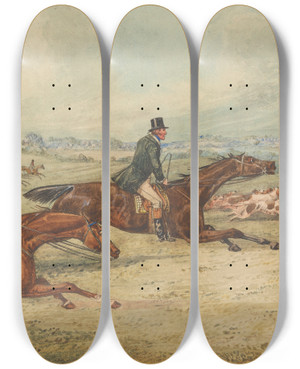 Triptych art skateboard deck of Henry Thomas Alken Full Cry Lets Keep The Lead by Henry Thomas Alken (1785-1851)