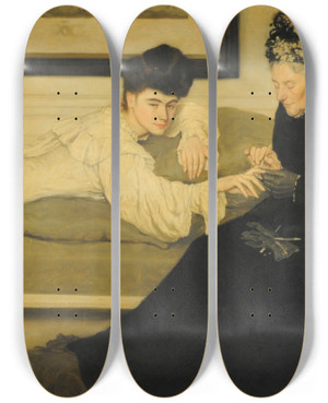 Triptych art skateboard deck of Henry Carodelvaille The Manicure by Henry Caro Delvaille (1876-1926)