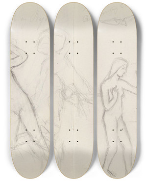Triptych art skateboard deck of Signe Scheel Amor Og Psyke by Signe Scheel (1860-1942)