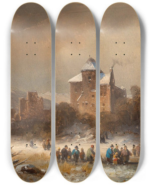 Triptych art skateboard deck of Anton Doll Ruine Kropfsberg Und Schlo Lichtwert by Anton Doll (1826-1887)