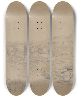Triptych art skateboard deck of Samuel Palmer Rome From San Spirito by Samuel Palmer (1805-1881)