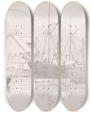 Triptych art skateboard deck of Hans Gude Fra Lrdalsyri by Hans Gude (1825-1903)