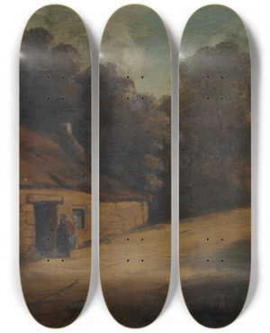 Triptych art skateboard deck of Thomas Barker Of Bath Cottage In Landscape by Thomas Barker Of Bath (1769-1847)