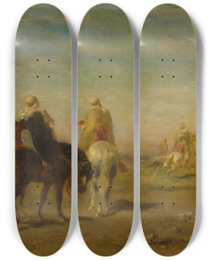 Triptych art skateboard deck of Eugne Fromentin Arabs On Horseback by Eugene Fromentin (1820-1876)