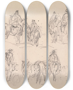 Triptych art skateboard deck of Sawrey Gilpin Studies Of Figures On Horses Cattle At Lower Left by Sawrey Gilpin (1733-1807)