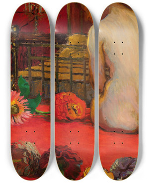 Triptych art skateboard deck of Jzef Mehoffer Zinnias by Jozef Mehoffer (1869-1946)