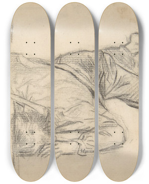 Triptych art skateboard deck of Ernest Meissonier Dead Man by Ernest Meissonier (1815-1891)