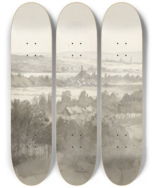 Triptych art skateboard deck of Willem Bodeman Gezicht Op Een Dal by Willem Bodeman (1806-1880)