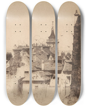 Triptych art skateboard deck of David Young Cameron Stirling Town by David Young Cameron (1865-1945)