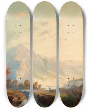 Triptych art skateboard deck of Robert Swain Gifford Mountain Stream by Robert Swain Gifford (1840-1905)