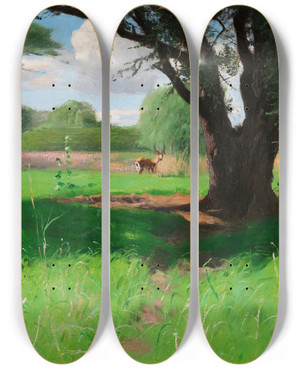 Triptych art skateboard deck of Wilhelm Kuhnert In Der Savanne Ostafrikas by Wilhelm Kuhnert (1865-1926)