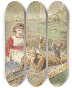 Triptych art skateboard deck of Alfred W Cooper About Cats by Alfred W Cooper