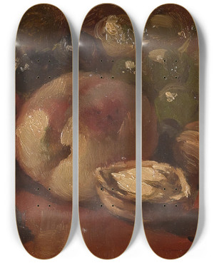 Triptych art skateboard deck of Hubert Bellis Fruit Still Life_1 by Hubert Bellis (1831-1902)