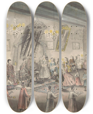 Triptych art skateboard deck of Jan Brandes Hollands Bruidsfeest Te Batavia by Jan Brandes (1743-1808)