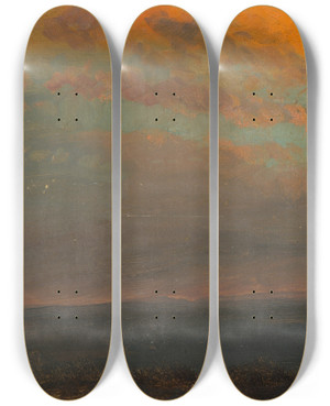 Triptych art skateboard deck of Frederic Edwin Church Hudson Valley At Sunset by Frederic Edwin Church (1826-1900)