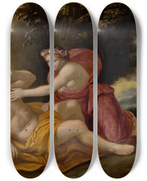 Triptych art skateboard deck of Nicolas Colombel Venus And Adonis by Nicolas Colombel (1644-1717)