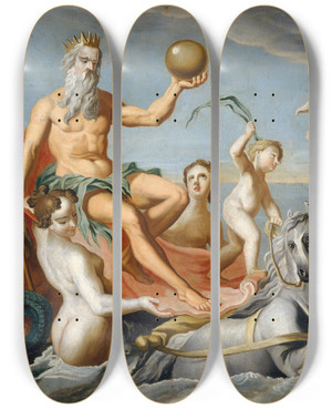 Triptych art skateboard deck of John Singleton Copley The Return Of Neptune by John Singleton Copley (1738-1815)
