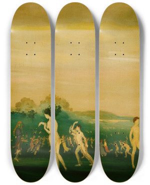 Triptych art skateboard deck of Arthur Bowen Davies Elysian Fields by Arthur Bowen Davies (1862-1928)