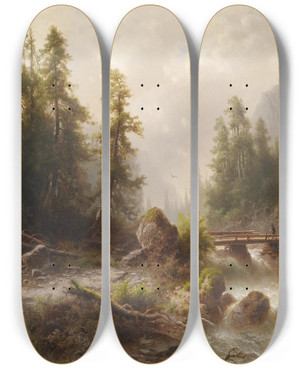 Triptych art skateboard deck of Albert Rieger Gebirgsbach by Albert Rieger (1934-1905)