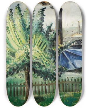 Triptych art skateboard deck of Paul Kleinschmidt Gterbahnhof Baumgarten Vor Gterbahnhof by Paul Kleinschmidt (1883-1949)