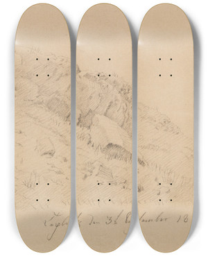 Triptych art skateboard deck of Caspar David Friedrich Wiese In Teplitz by Caspar David Friedrich (1774-1840)