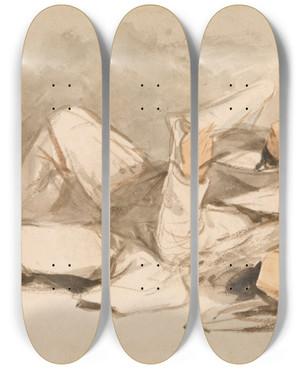 Triptych art skateboard deck of Thomas Miles Richardson Jr A Man Resting by Thomas Miles Richardson Jr (1813-1890)
