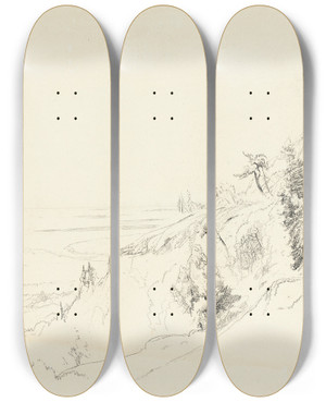 Triptych art skateboard deck of Aaron Draper Shattuck Mount Desert by Aaron Draper Shattuck (1832-1928)