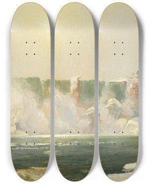Triptych art skateboard deck of Jasper Francis Cropsey Niagara Falls In Winter by Jasper Francis Cropsey (1823-1900)
