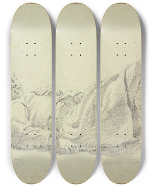 Triptych art skateboard deck of Cornelis Saftleven Lying Boy by Cornelis Saftleven (1607-1681)