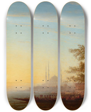Triptych art skateboard deck of Flix Ziem Caicos In Front Of Saint Sophia by Felix Ziem (1821-1911)