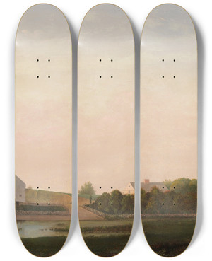 Triptych art skateboard deck of Babson And Ellery Houses Ca 1863 by Babson and Ellery Houses
