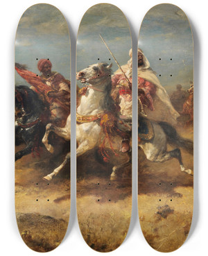 Triptych art skateboard deck of Adolf Schreyer Arabische Reiter by Adolf Schreyer (1828-1899)