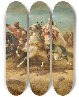 Triptych art skateboard deck of Adolf Schreyer The Charge_2 by Adolf Schreyer (1828-1899)