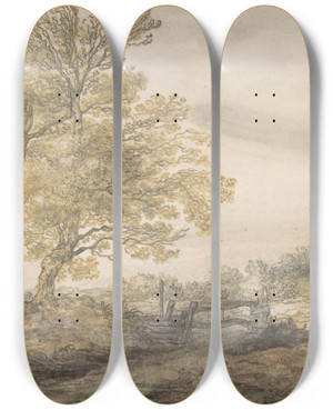 Triptych art skateboard deck of Aelbert Cuyp Landscape With Trees by Aelbert Cuyp (1620-1691)