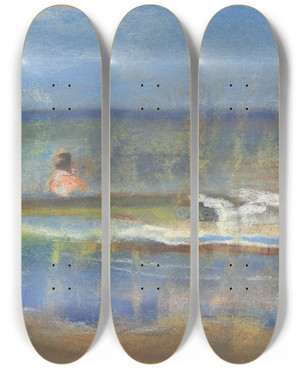 Triptych art skateboard deck of Max Liebermann Badende Im Meer by Max Liebermann (1847-1935)