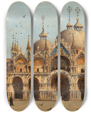 Triptych art skateboard deck of Antonietta Brandeis Venice La Facciata Della Basilica S Marco by Antonietta Brandeis (1848-1926)