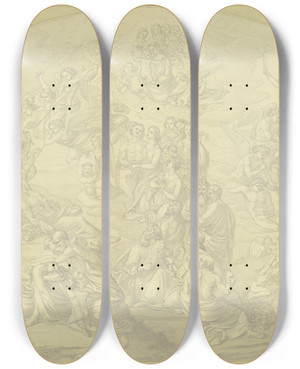 Triptych art skateboard deck of Ludwig Emil Grimm Victory Over Death by Ludwig Emil Grimm (1790-1863)