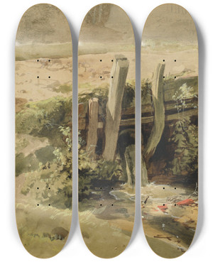 Triptych art skateboard deck of John Middleton The Sluice Gate by John Middleton (1827-1856)