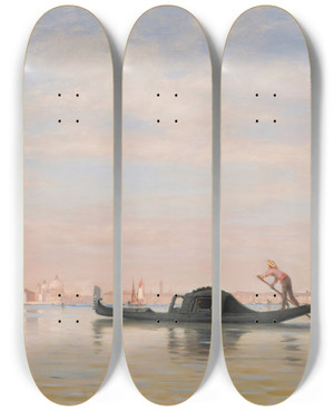 Triptych art skateboard deck of Auguste Veillon Vue Sur Venise View Of Venice by Auguste Veillon (1834-1890)
