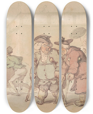 Triptych art skateboard deck of Thomas Rowlandson Scene At Bath by Thomas Rowlandson (1756-1827)
