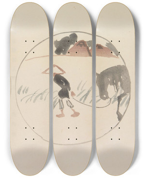 Triptych art skateboard deck of Asai Ch Mokugo Zuansh Pl07 by Asai Ch (1856-1907)